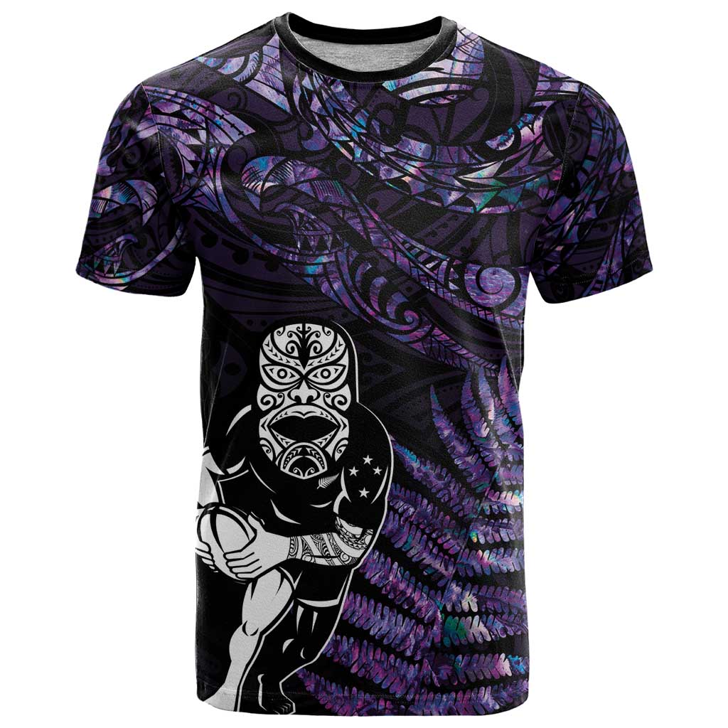 New Zealand Maori Rugby Personalised T Shirt Ta Moko Silver Fern - Paua Purple LT7 Purple - Polynesian Pride