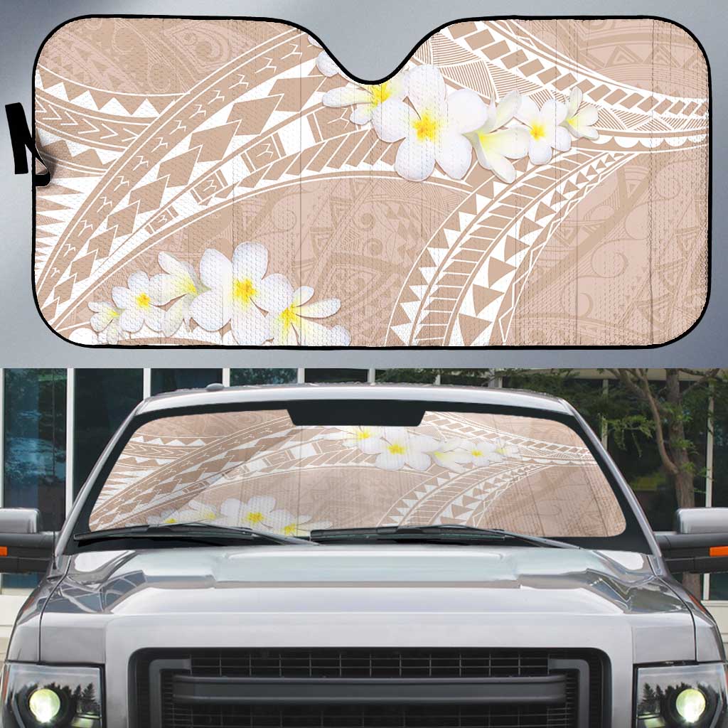 Polynesian Vintage Floral Auto Sun Shade Beige Motifs LT7 Beige - Polynesian Pride