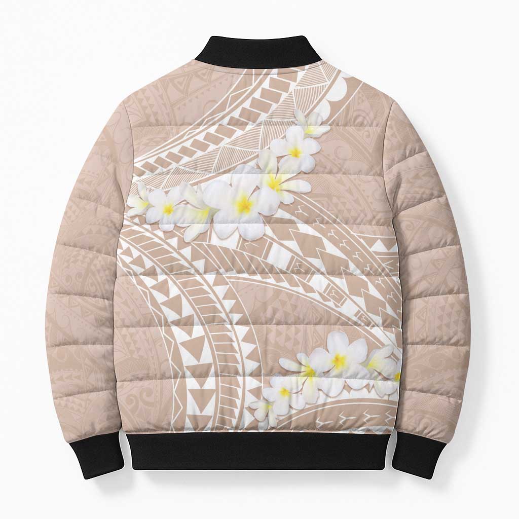 Polynesian Vintage Floral Bomber Puffer Jacket Beige Motifs LT7 - Polynesian Pride