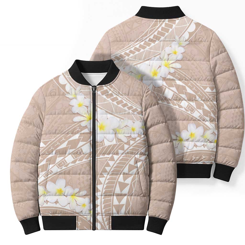 Polynesian Vintage Floral Bomber Puffer Jacket Beige Motifs LT7 - Polynesian Pride