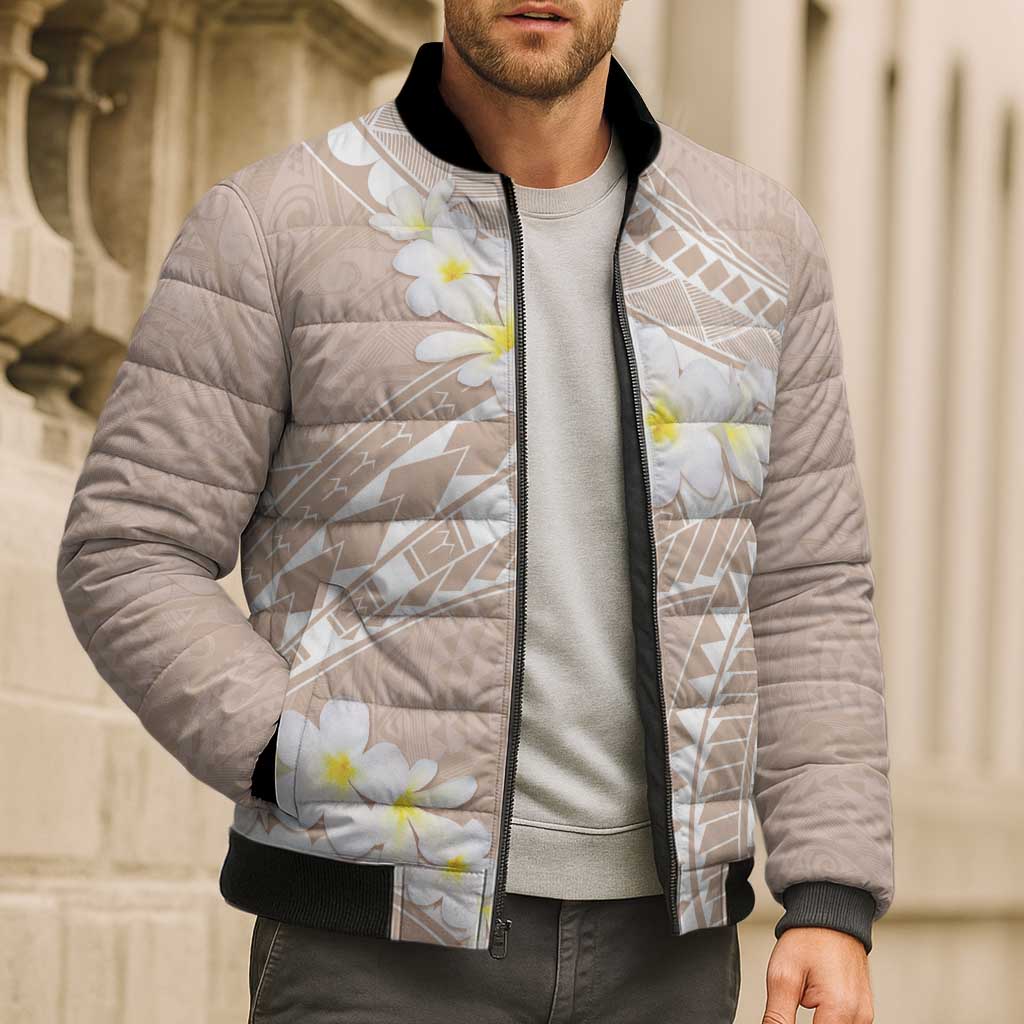 Polynesian Vintage Floral Bomber Puffer Jacket Beige Motifs LT7 - Polynesian Pride