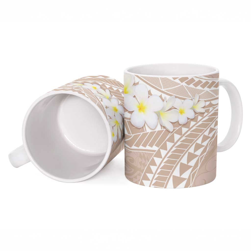 Polynesian Vintage Floral Ceramic Mug Beige Motifs LT7 - Polynesian Pride