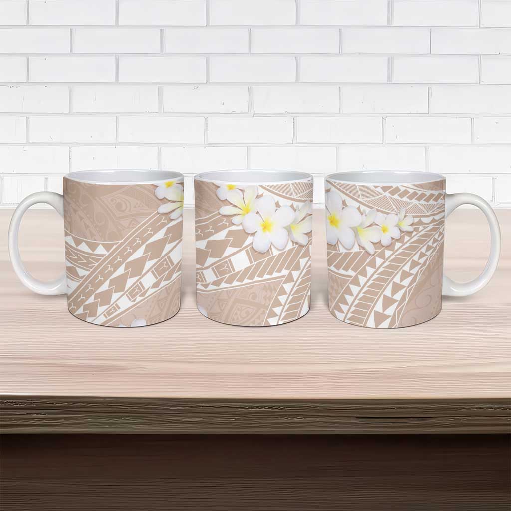 Polynesian Vintage Floral Ceramic Mug Beige Motifs LT7 - Polynesian Pride