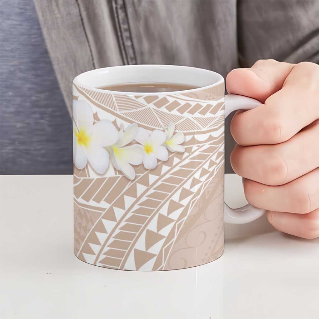 Polynesian Vintage Floral Ceramic Mug Beige Motifs LT7 - Polynesian Pride