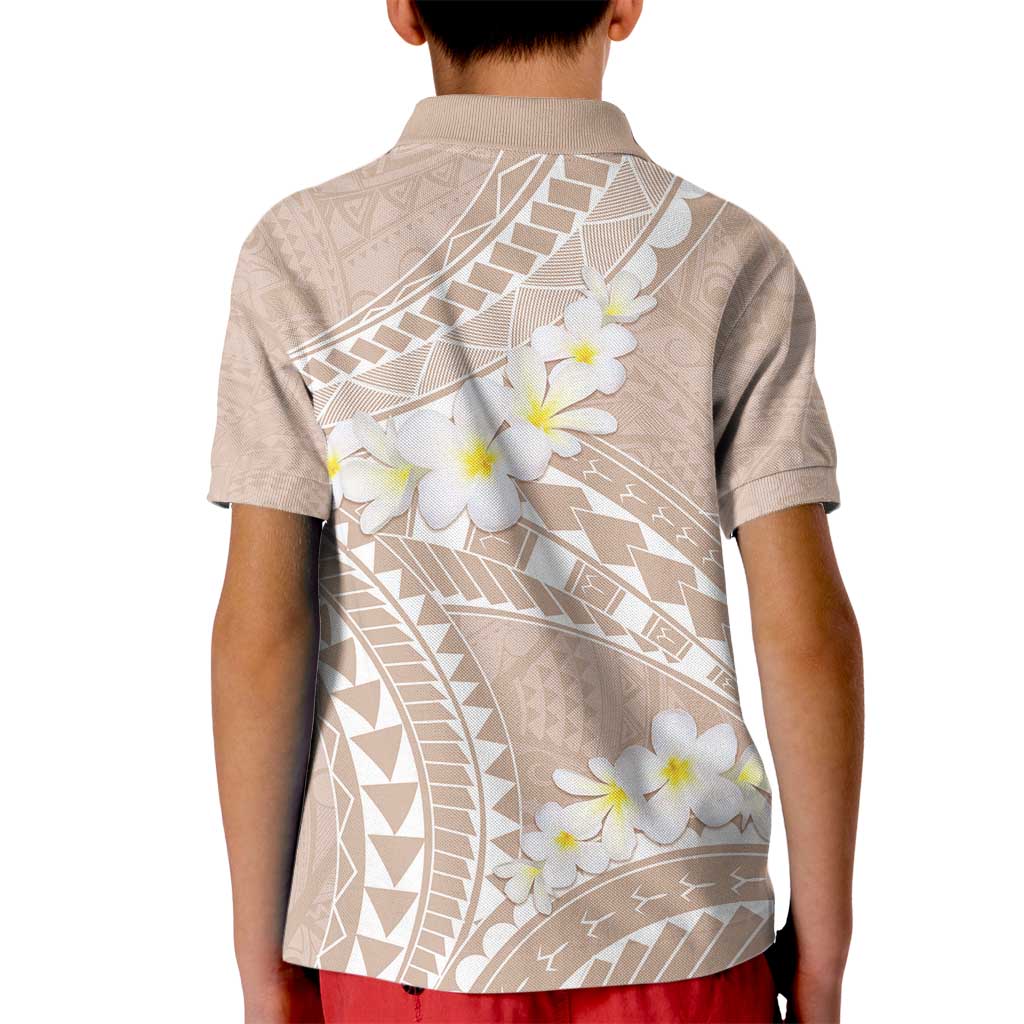 Polynesian Vintage Floral Kid Polo Shirt Beige Motifs LT7 - Polynesian Pride