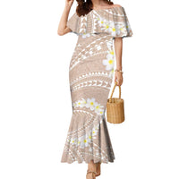 Polynesian Vintage Floral Mermaid Dress Beige Motifs LT7 Women Beige - Polynesian Pride
