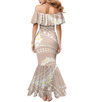Polynesian Vintage Floral Mermaid Dress Beige Motifs LT7 - Polynesian Pride