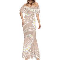 Polynesian Vintage Floral Mermaid Dress Beige Motifs LT7 - Polynesian Pride