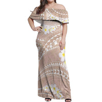 Polynesian Vintage Floral Off Shoulder Maxi Dress Beige Motifs LT7 Women Beige - Polynesian Pride