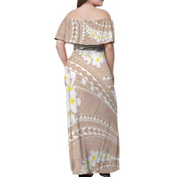 Polynesian Vintage Floral Off Shoulder Maxi Dress Beige Motifs LT7 - Polynesian Pride