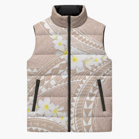 Polynesian Vintage Floral Sleeveless Puffer Jacket Beige Motifs LT7 Unisex Beige - Polynesian Pride