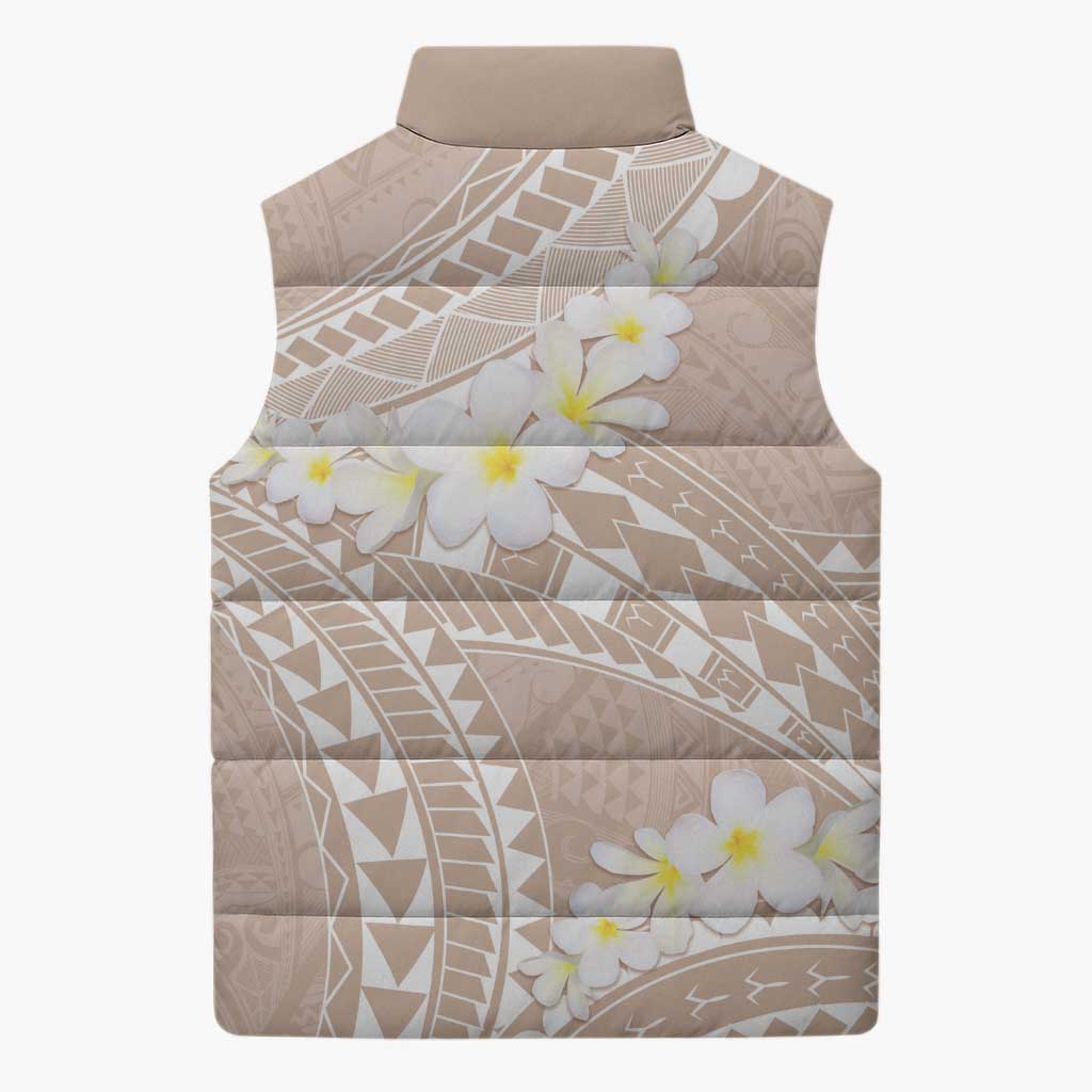 Polynesian Vintage Floral Sleeveless Puffer Jacket Beige Motifs LT7 - Polynesian Pride