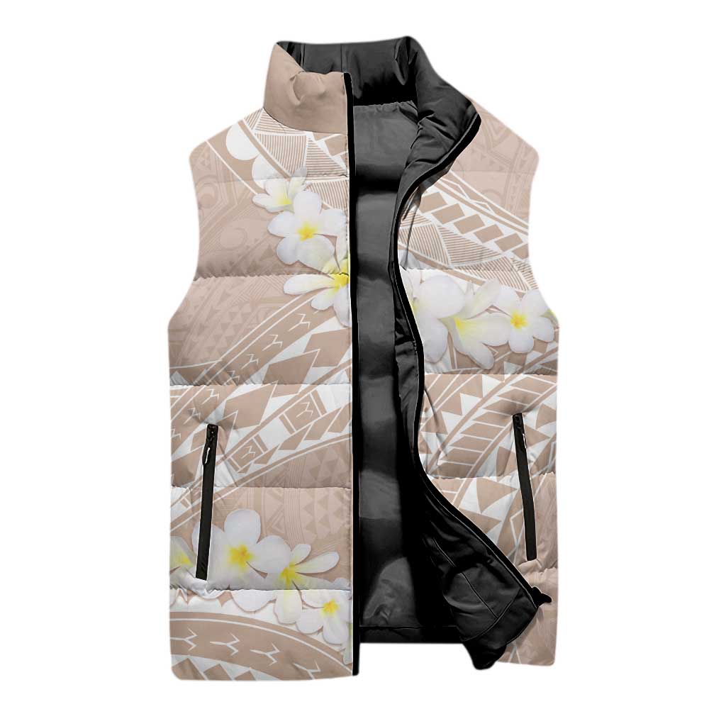 Polynesian Vintage Floral Sleeveless Puffer Jacket Beige Motifs LT7 - Polynesian Pride