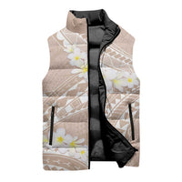 Polynesian Vintage Floral Sleeveless Puffer Jacket Beige Motifs LT7 - Polynesian Pride