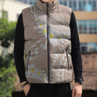 Polynesian Vintage Floral Sleeveless Puffer Jacket Beige Motifs LT7 - Polynesian Pride