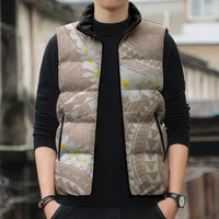 Polynesian Vintage Floral Sleeveless Puffer Jacket Beige Motifs LT7 - Polynesian Pride