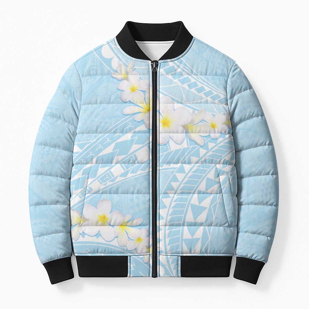 Polynesian Vintage Floral Bomber Puffer Jacket Azure Motifs LT7 Unisex Azure - Polynesian Pride