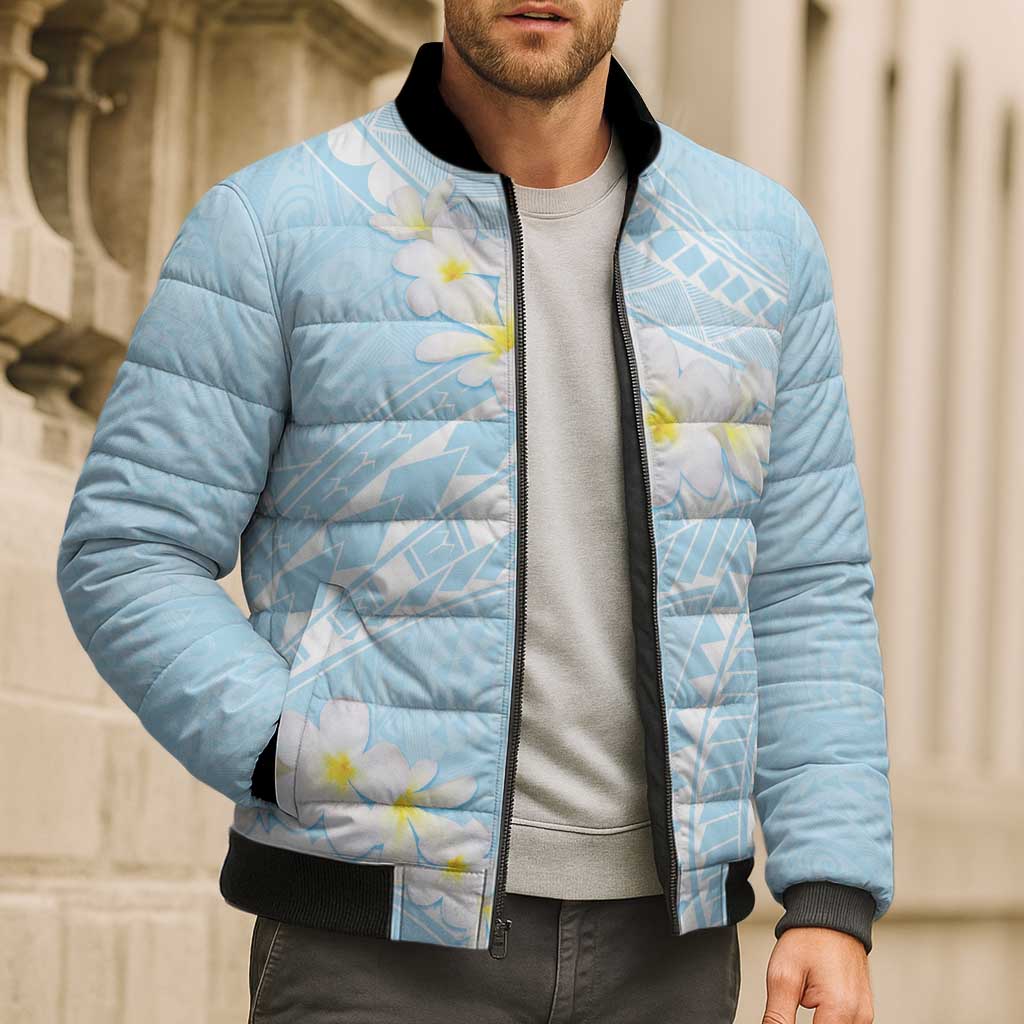 Polynesian Vintage Floral Bomber Puffer Jacket Azure Motifs LT7 - Polynesian Pride