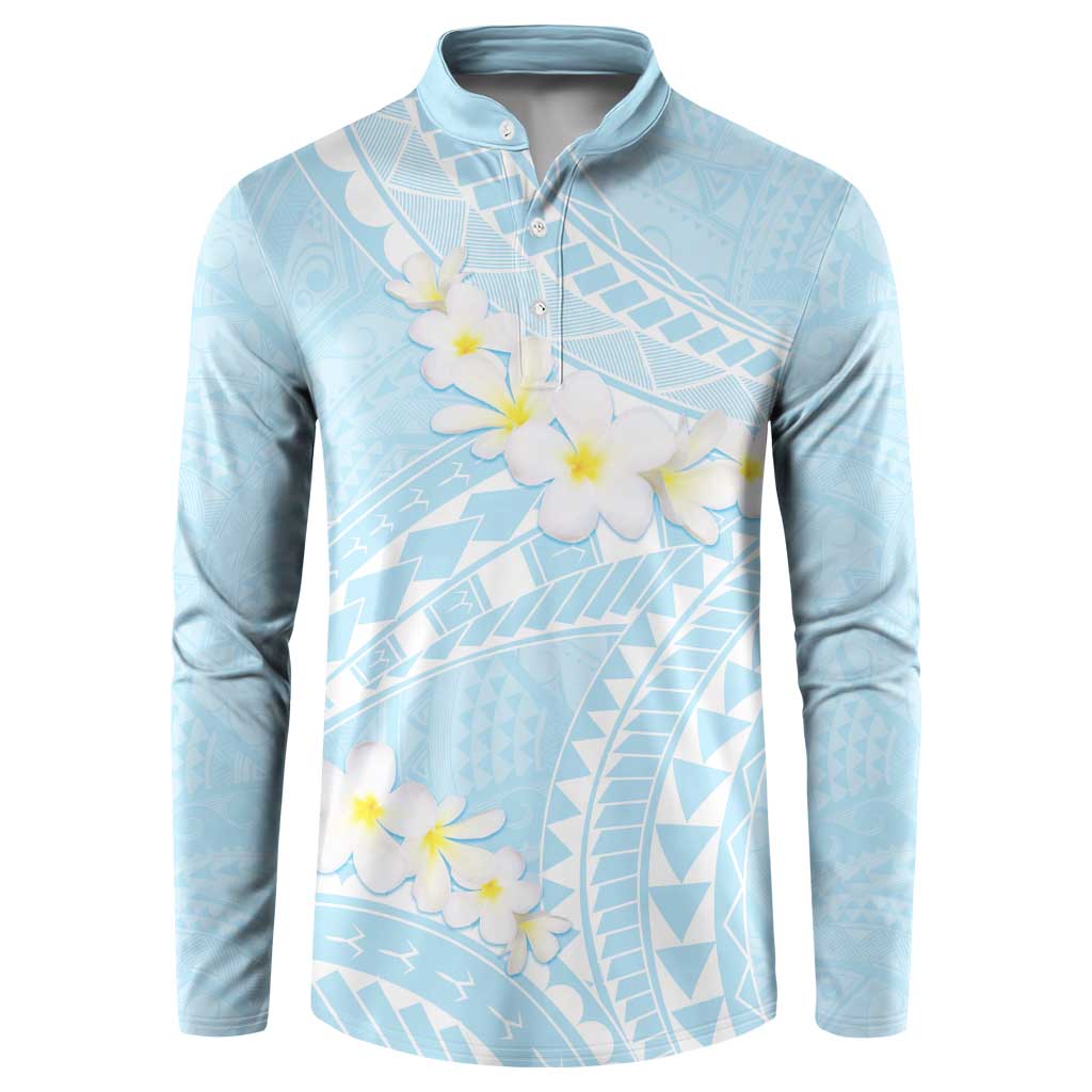 Polynesian Vintage Floral Button Sweatshirt Azure Motifs LT7 Azure - Polynesian Pride