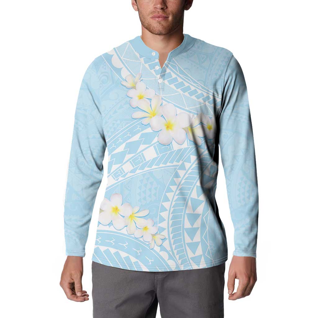 Polynesian Vintage Floral Button Sweatshirt Azure Motifs LT7 - Polynesian Pride