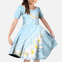Polynesian Vintage Floral Kid Short Sleeve Dress Azure Motifs LT7 KID Azure - Polynesian Pride
