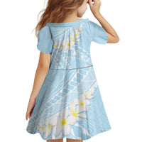 Polynesian Vintage Floral Kid Short Sleeve Dress Azure Motifs LT7 - Polynesian Pride