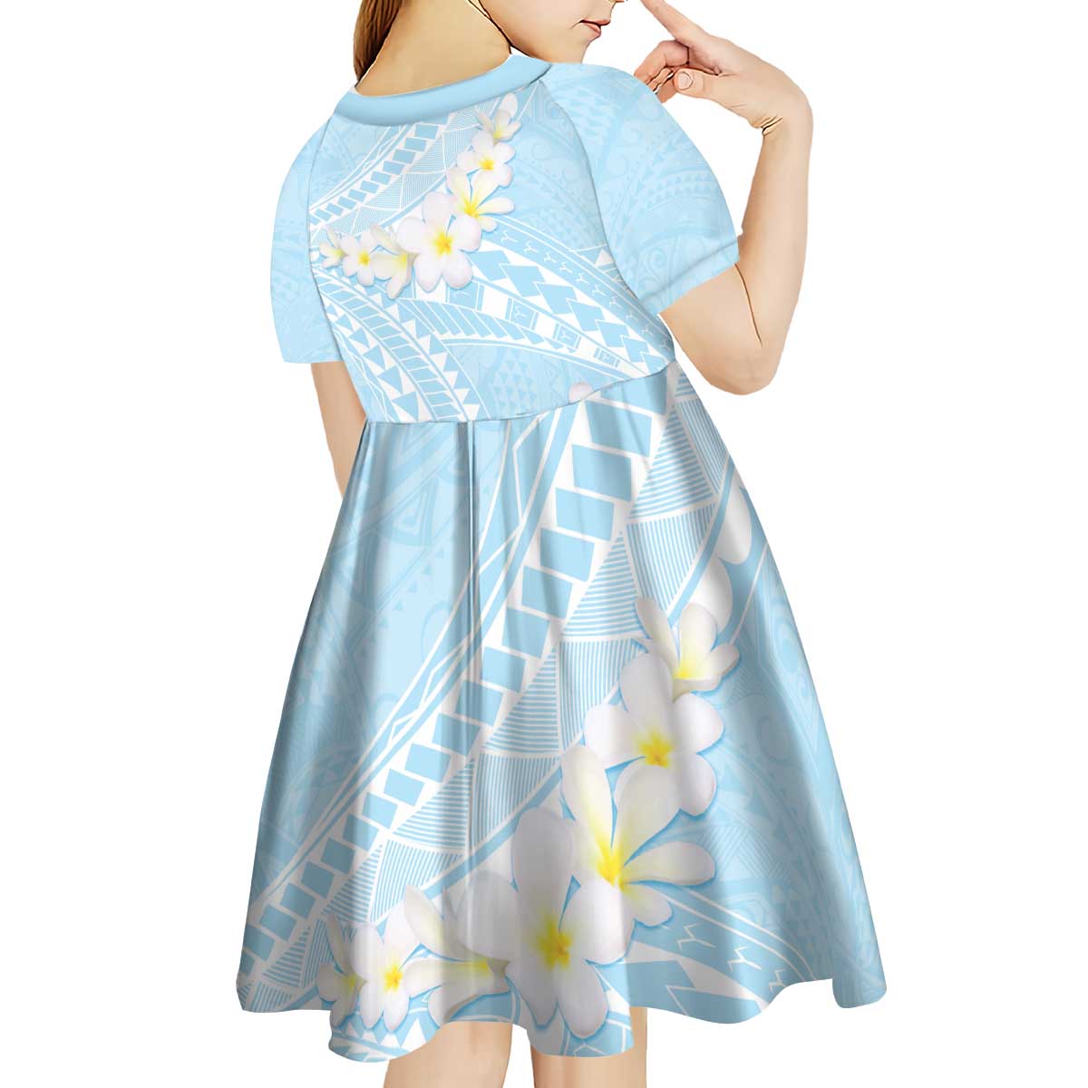 Polynesian Vintage Floral Kid Short Sleeve Dress Azure Motifs LT7 - Polynesian Pride