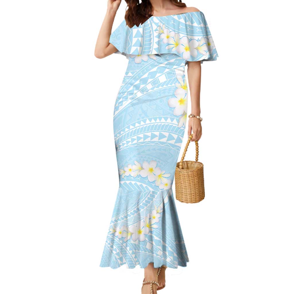 Polynesian Vintage Floral Mermaid Dress Azure Motifs LT7 Women Azure - Polynesian Pride