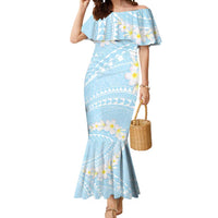 Polynesian Vintage Floral Mermaid Dress Azure Motifs LT7 Women Azure - Polynesian Pride