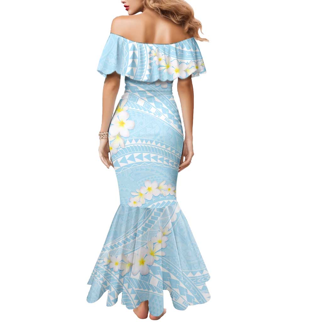 Polynesian Vintage Floral Mermaid Dress Azure Motifs LT7 - Polynesian Pride