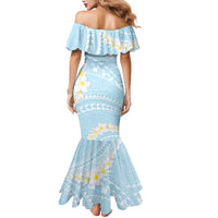 Polynesian Vintage Floral Mermaid Dress Azure Motifs LT7 - Polynesian Pride