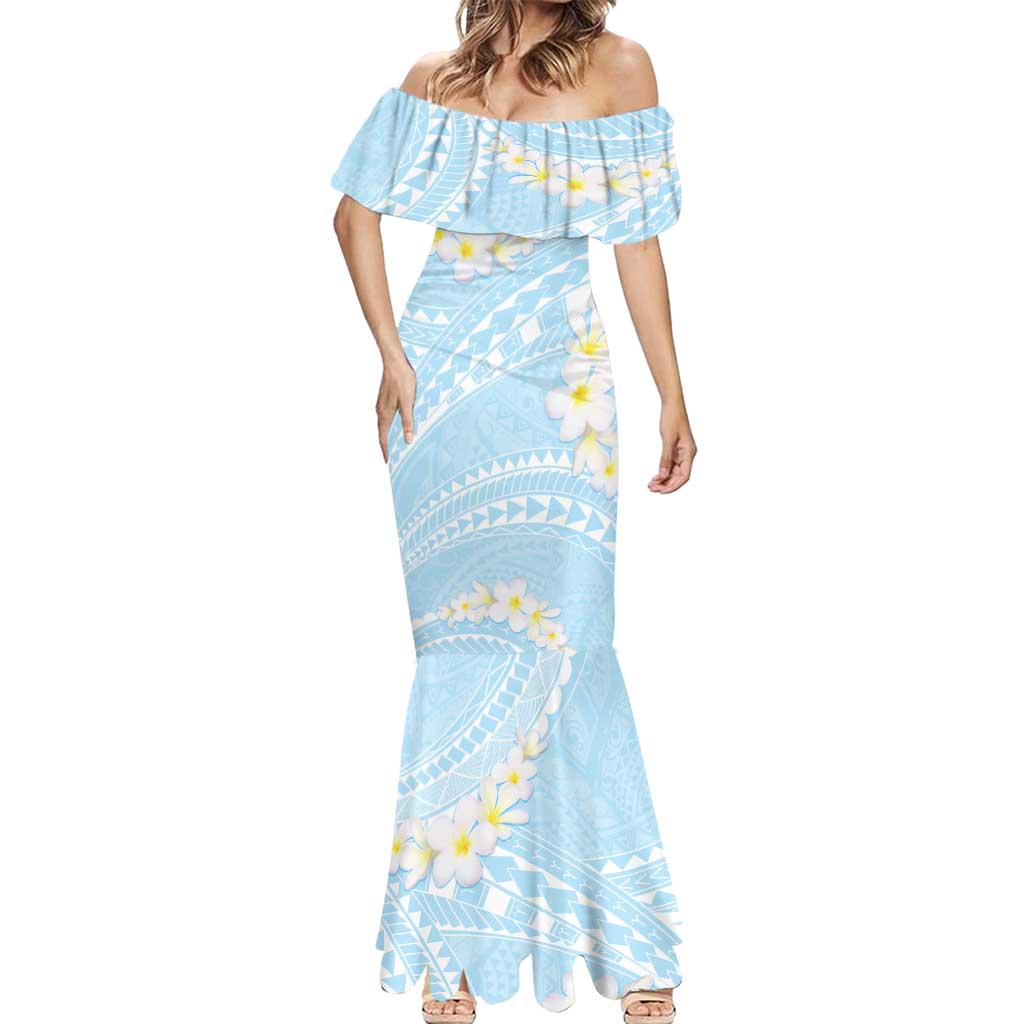 Polynesian Vintage Floral Mermaid Dress Azure Motifs LT7 - Polynesian Pride
