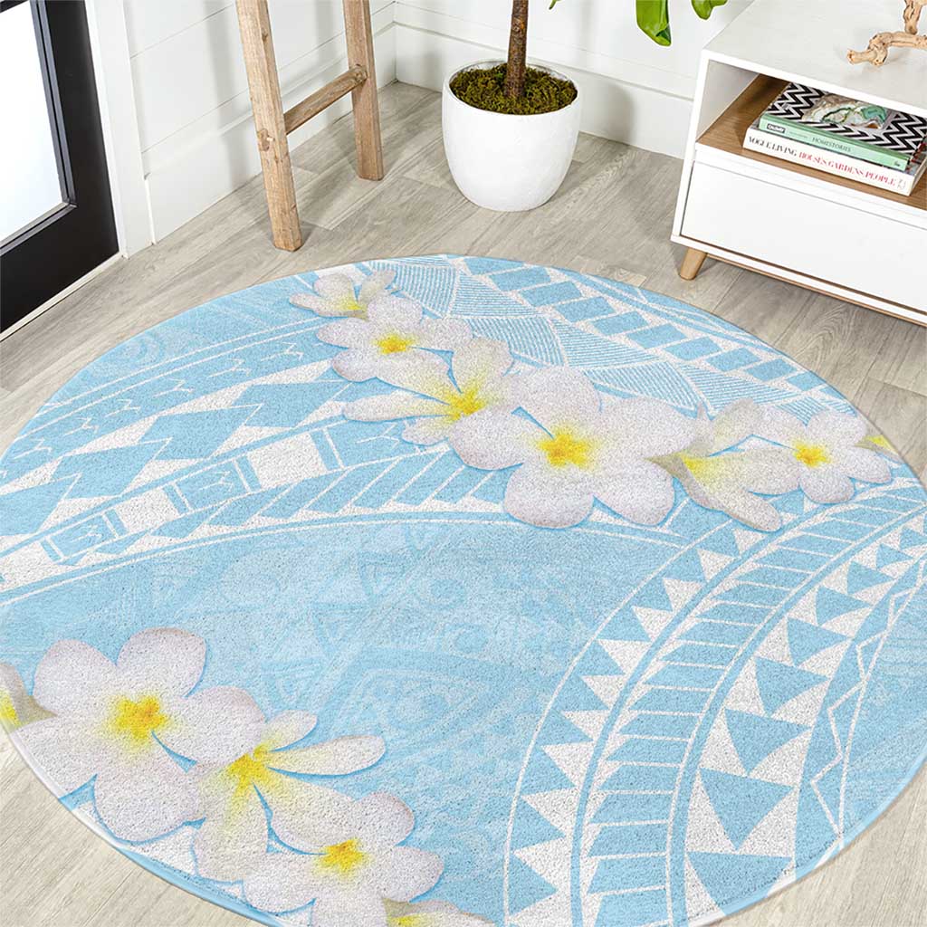 Polynesian Vintage Floral Round Carpet Azure Motifs LT7 Azure - Polynesian Pride