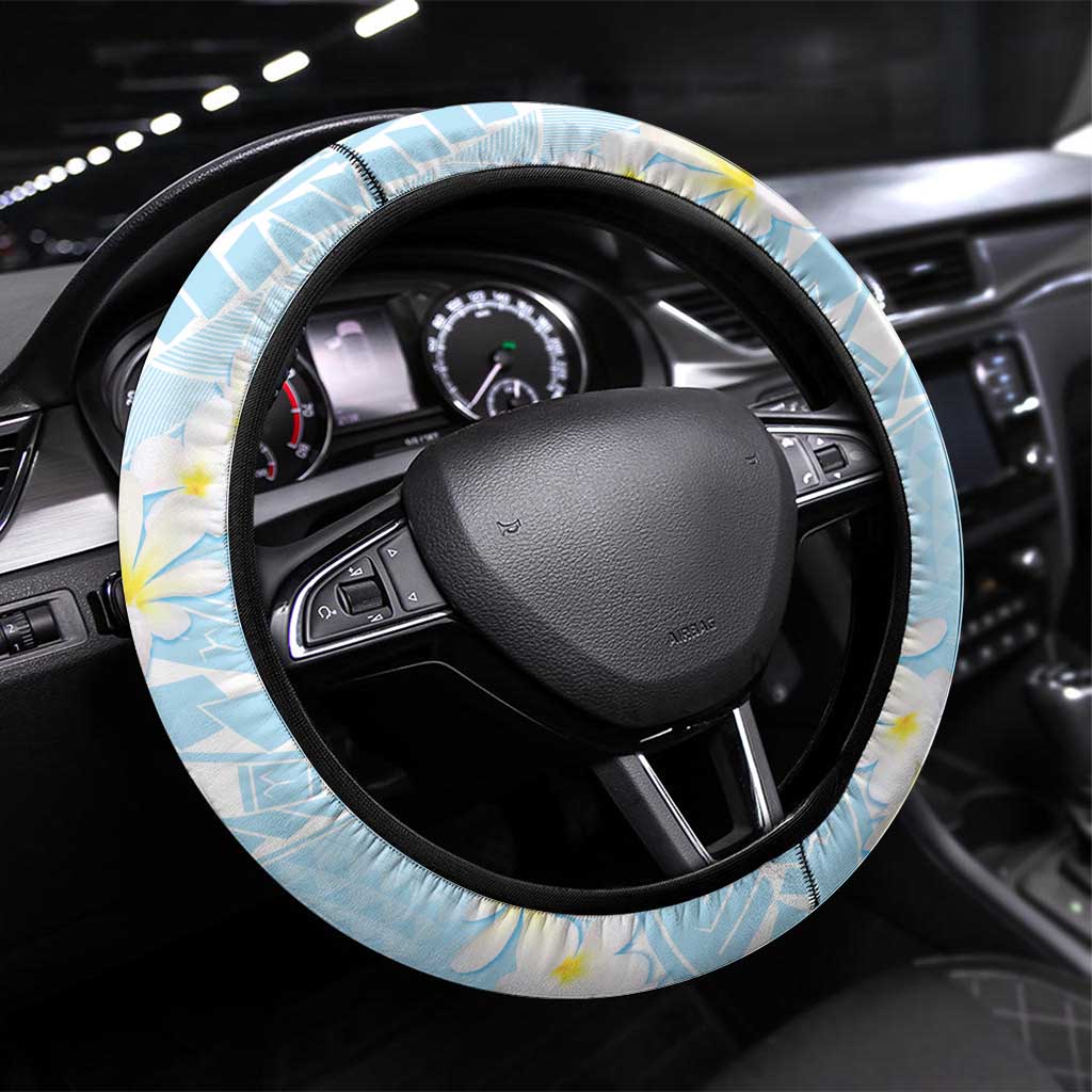 Polynesian Vintage Floral Steering Wheel Cover Azure Motifs LT7 Universal Fit Azure - Polynesian Pride