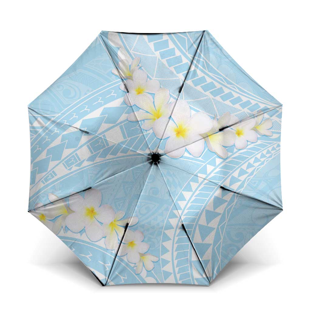 Polynesian Vintage Floral Umbrella Azure Motifs LT7 One Size Folded 11.42 inch Opened Diameter 37.4 inch Azure - Polynesian Pride