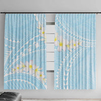 Polynesian Vintage Floral Window Curtain Azure Motifs LT7 With Hooks Azure - Polynesian Pride
