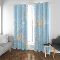 Polynesian Vintage Floral Window Curtain Azure Motifs LT7 With Grommets Azure - Polynesian Pride