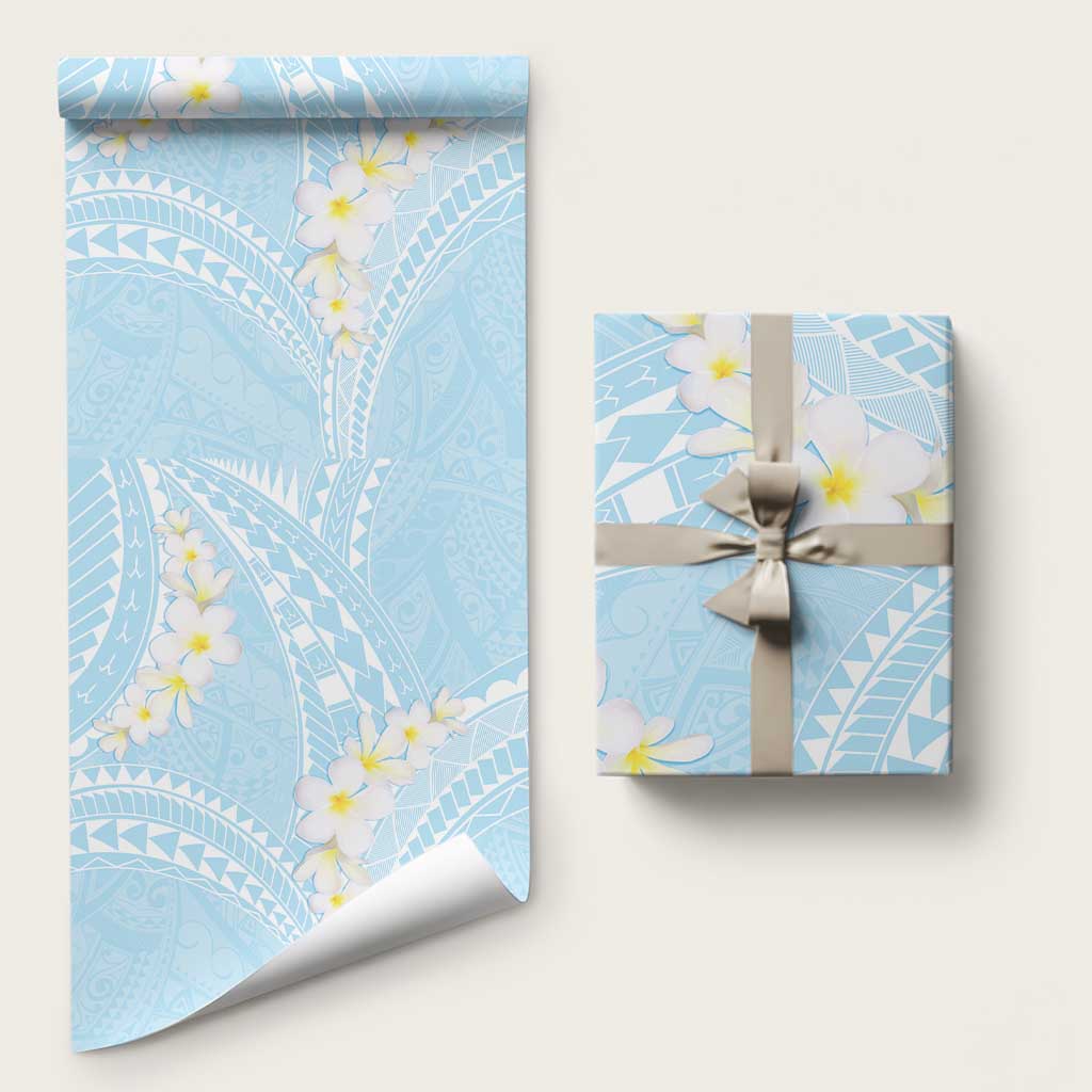 Polynesian Vintage Floral Wrapping Paper Azure Motifs LT7 58" × 23" Azure - Polynesian Pride