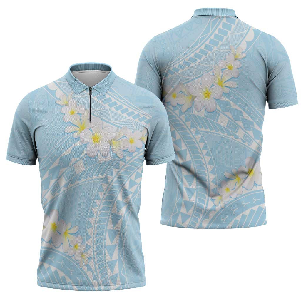 Polynesian Vintage Floral Zipper Polo Shirt Azure Motifs LT7 - Polynesian Pride