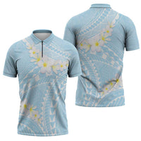 Polynesian Vintage Floral Zipper Polo Shirt Azure Motifs LT7 - Polynesian Pride