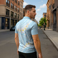 Polynesian Vintage Floral Zipper Polo Shirt Azure Motifs LT7 - Polynesian Pride