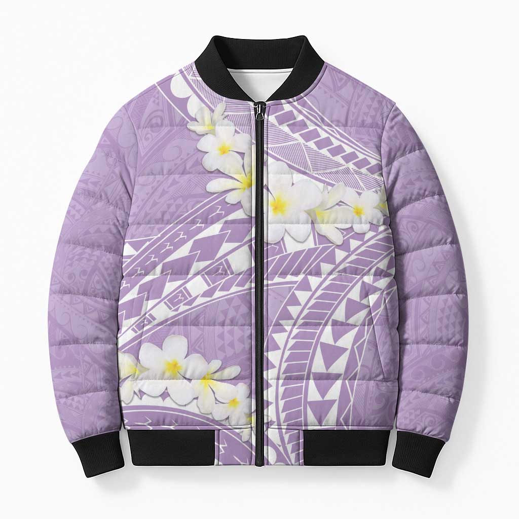 Polynesian Vintage Floral Bomber Puffer Jacket Lavender Motifs LT7 Unisex Lavender - Polynesian Pride