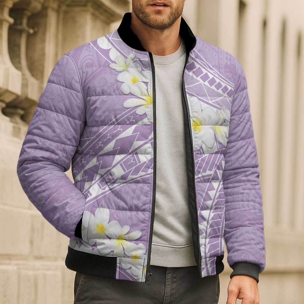 Polynesian Vintage Floral Bomber Puffer Jacket Lavender Motifs LT7 - Polynesian Pride