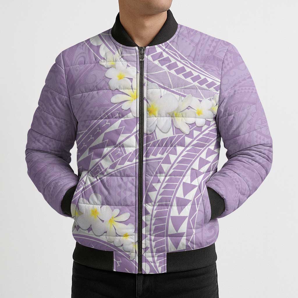 Polynesian Vintage Floral Bomber Puffer Jacket Lavender Motifs LT7 - Polynesian Pride