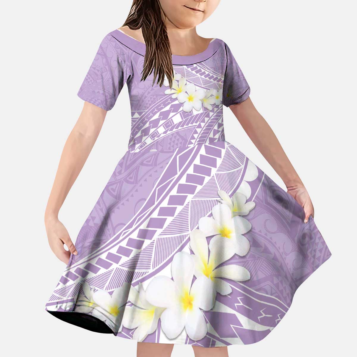 Polynesian Vintage Floral Kid Short Sleeve Dress Lavender Motifs LT7 KID Lavender - Polynesian Pride