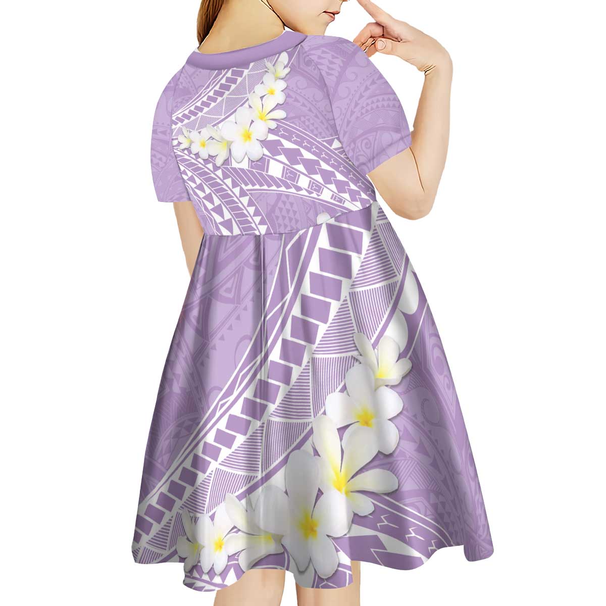 Polynesian Vintage Floral Kid Short Sleeve Dress Lavender Motifs LT7 - Polynesian Pride
