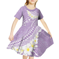 Polynesian Vintage Floral Kid Short Sleeve Dress Lavender Motifs LT7 - Polynesian Pride