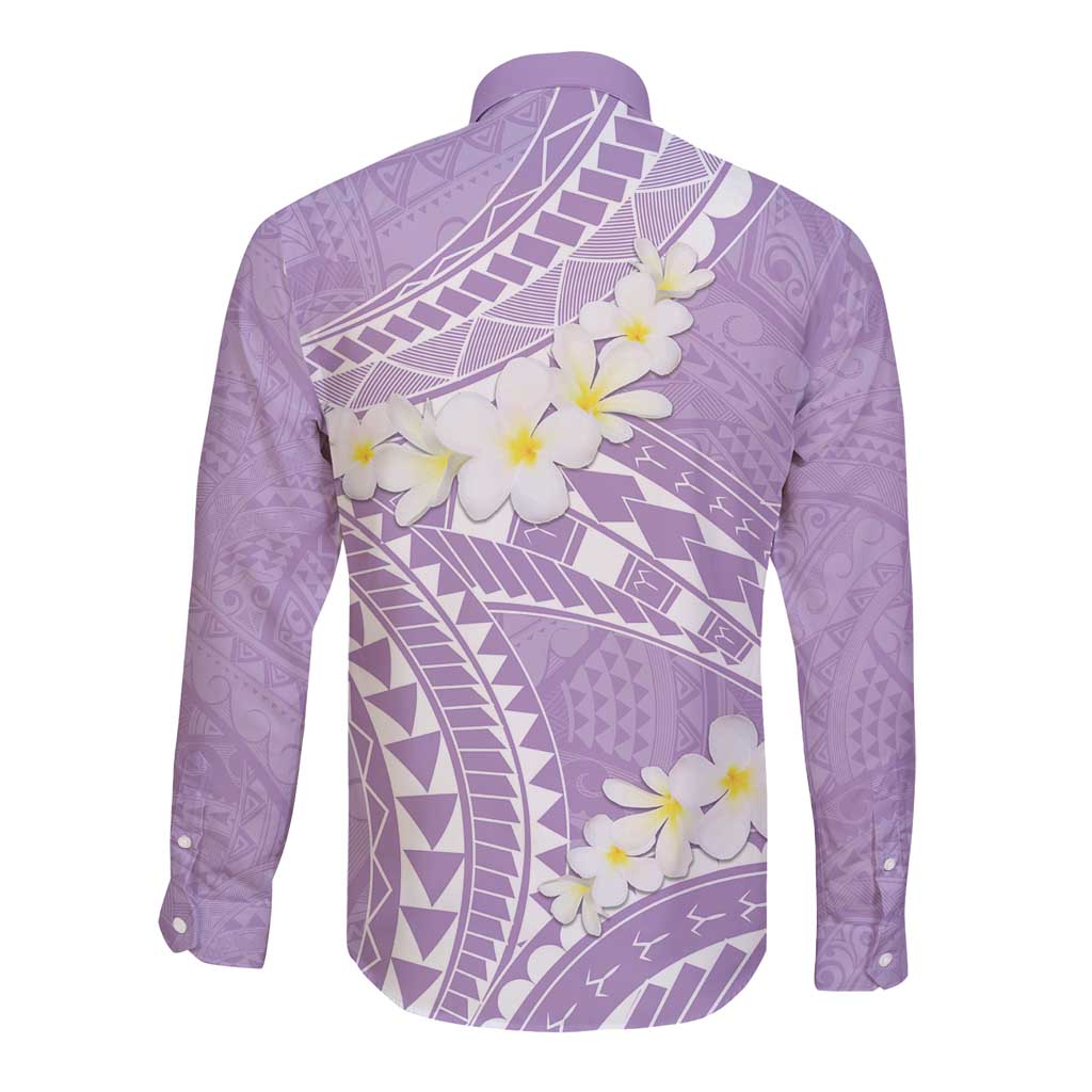 Polynesian Vintage Floral Long Sleeve Button Shirt Lavender Motifs LT7 - Polynesian Pride