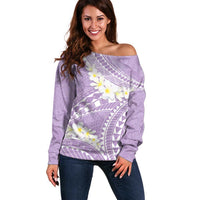 Polynesian Vintage Floral Off Shoulder Sweater Lavender Motifs LT7 Women Lavender - Polynesian Pride