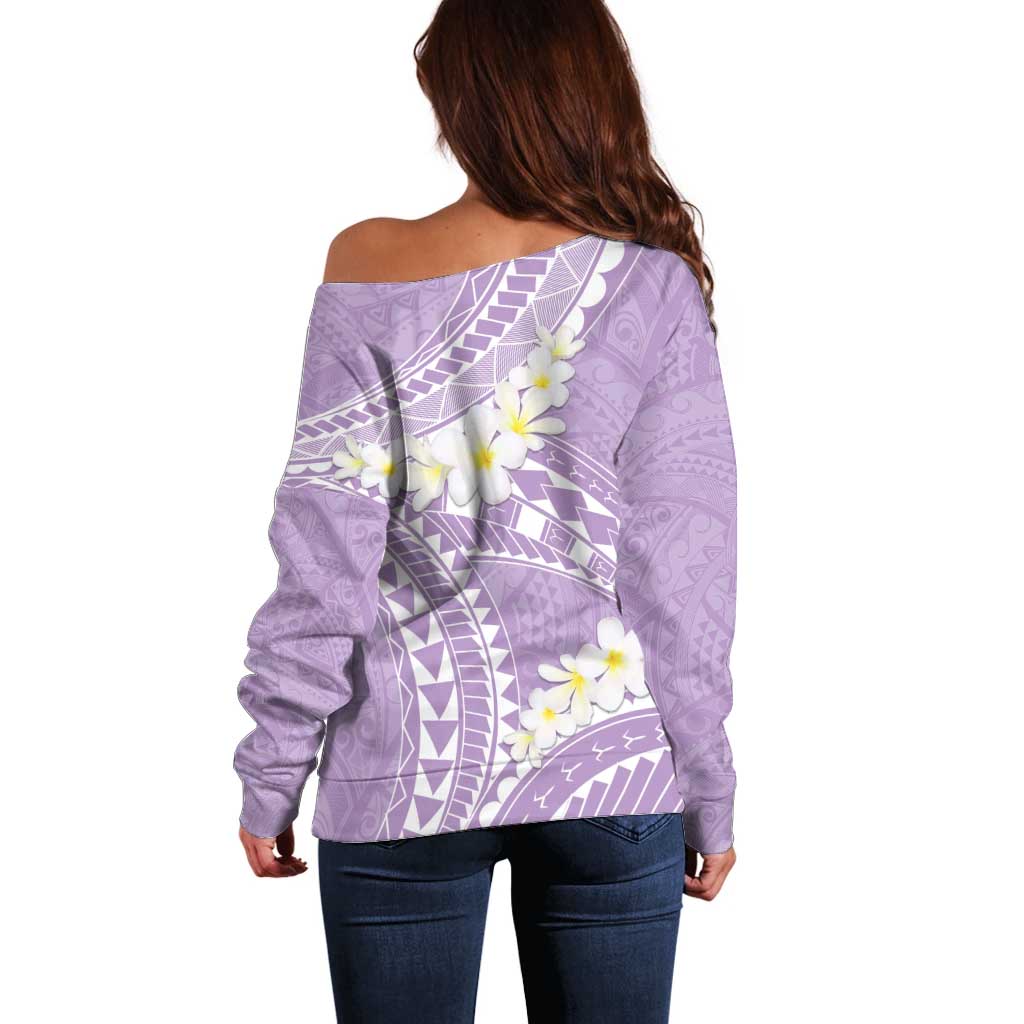 Polynesian Vintage Floral Off Shoulder Sweater Lavender Motifs LT7 - Polynesian Pride